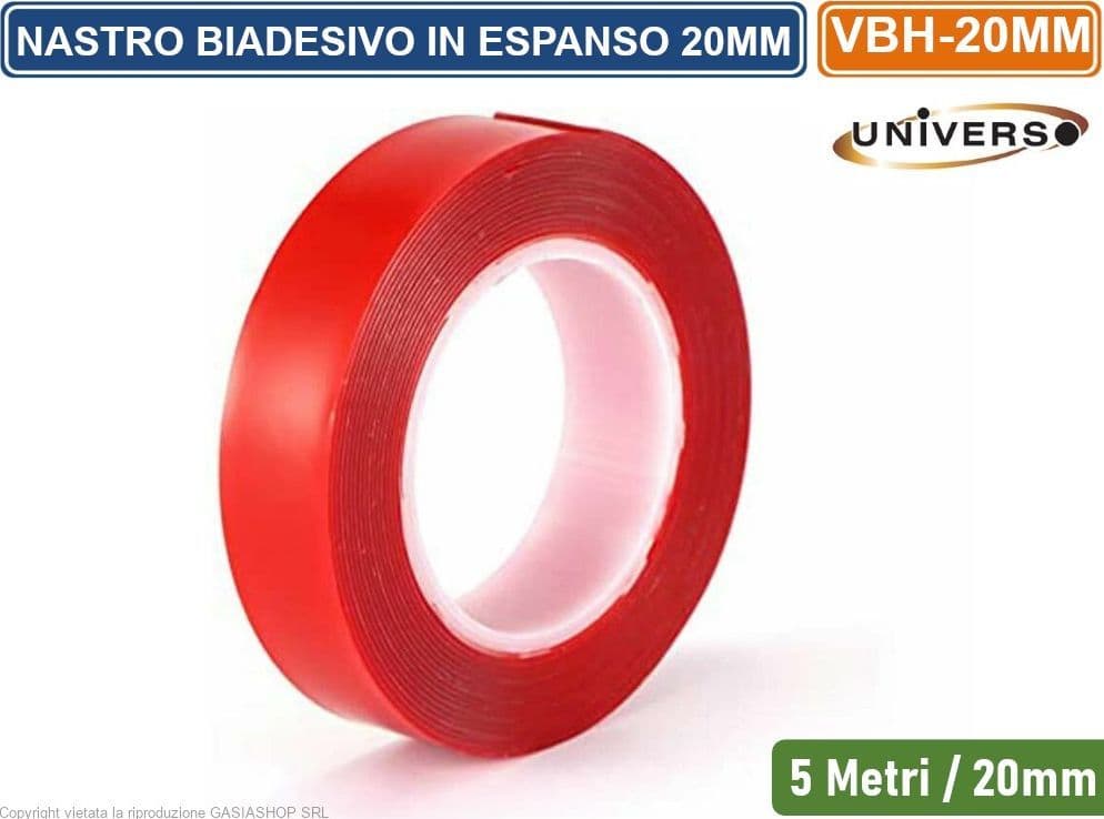 NASTRO BIADESIVO TRASPARENTE IN ESPANSO VBH 5 METRI 20MM SPESSORE 0.5MM EXTRA FORTE - 3