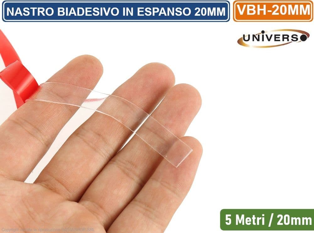 NASTRO BIADESIVO TRASPARENTE IN ESPANSO VBH 5 METRI 20MM SPESSORE 0.5MM EXTRA FORTE - 2