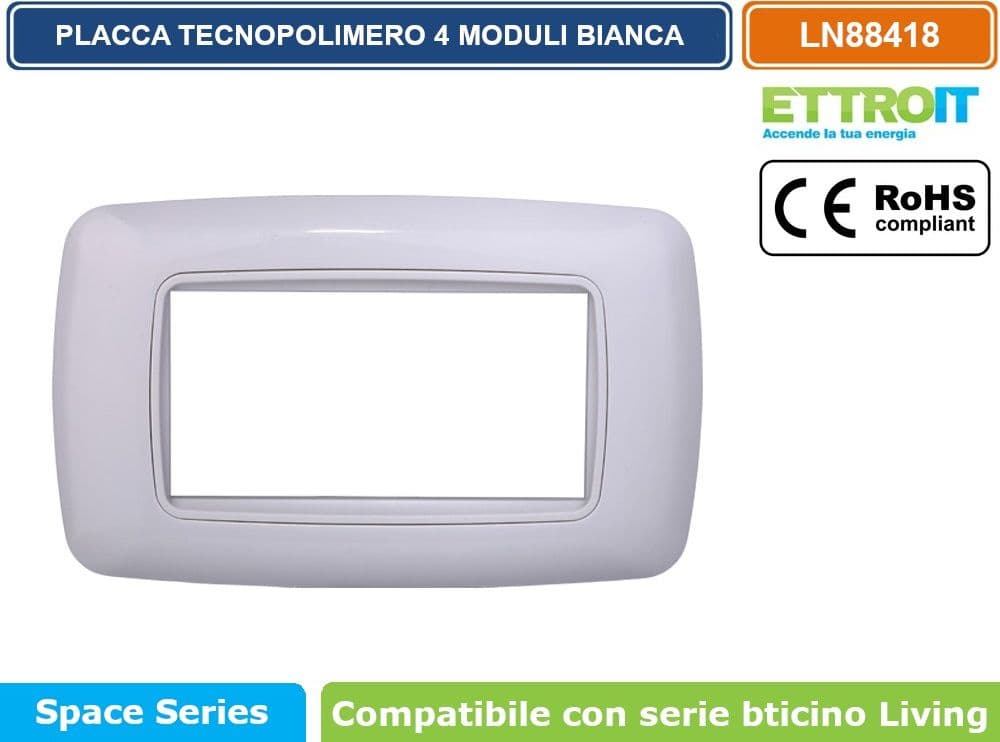 PLACCA IN TECNOPOLIMERO DI COLORE BIANCA COMPATIBILE CON SERIE BTICINO LIVING  3 - 4 - 7 MODULI - ETTROIT - 3