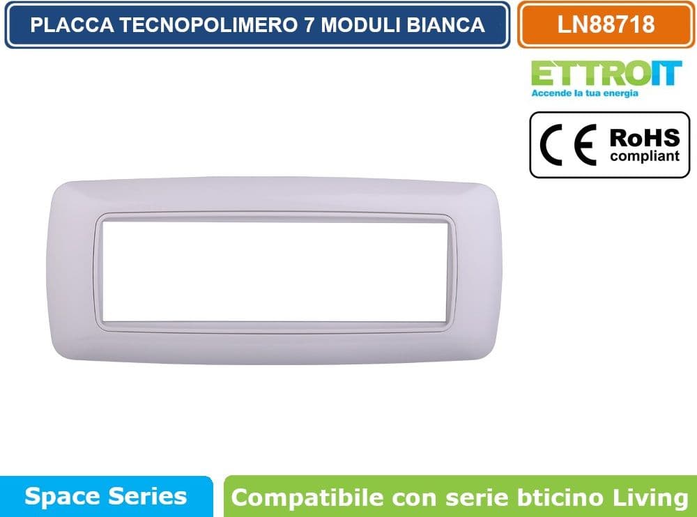 PLACCA IN TECNOPOLIMERO DI COLORE BIANCA COMPATIBILE CON SERIE BTICINO LIVING  3 - 4 - 7 MODULI - ETTROIT - 4