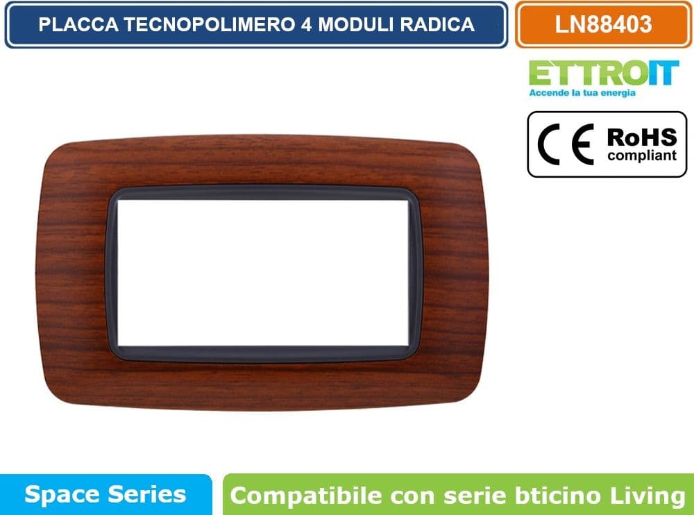 PLACCA IN TECNOPOLIMERO DI COLORE RADICA COMPATIBILE CON SERIE BTICINO LIVING  3 - 4 - 7 MODULI - ETTROIT - 3
