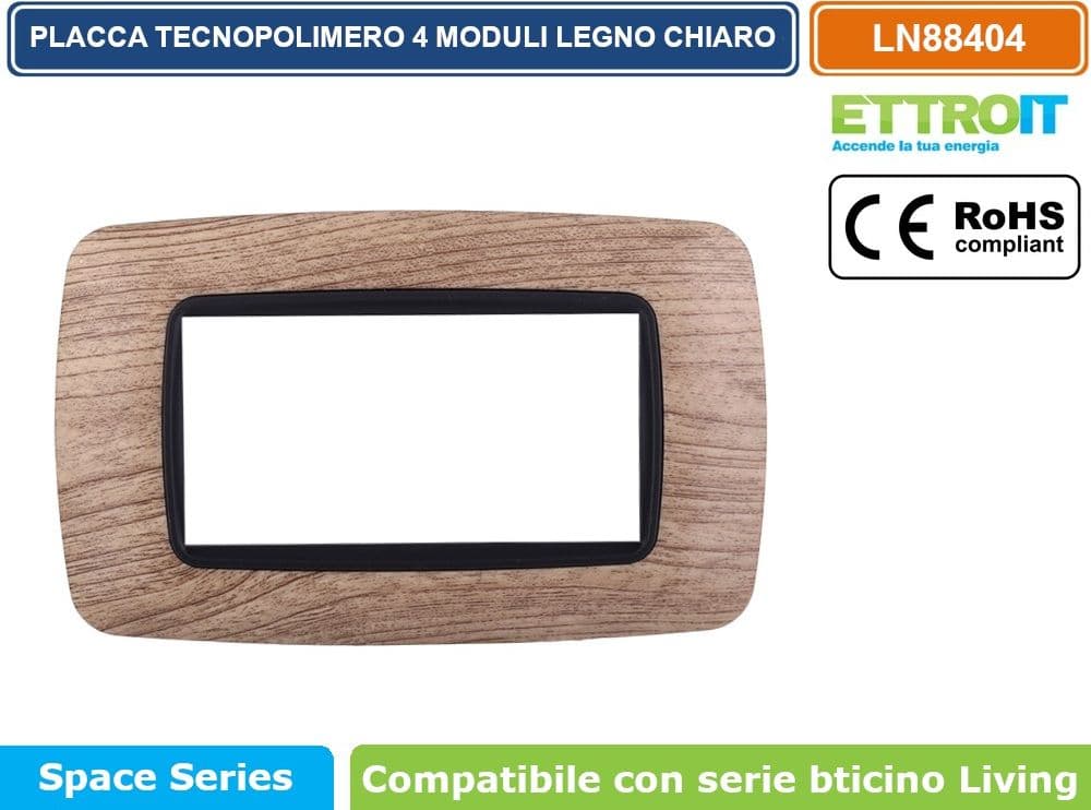 PLACCA IN TECNOPOLIMERO DI COLORE LEGNO CHIARO COMPATIBILE CON SERIE BTICINO LIVING  3 - 4 - 7 MODULI - ETTROIT - 3