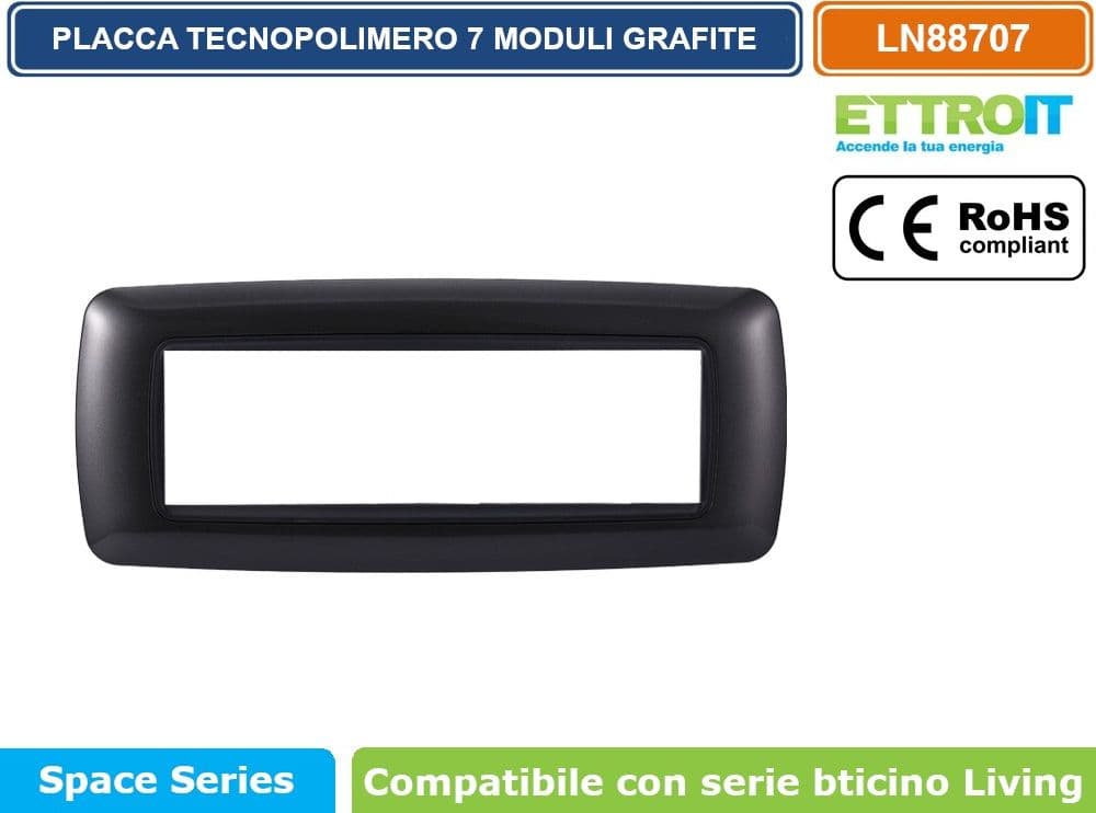 PLACCA IN TECNOPOLIMERO DI COLORE GRAFITE COMPATIBILE CON SERIE BTICINO LIVING  3 - 4 - 7 MODULI - ETTROIT - 4