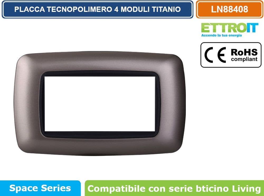 PLACCA IN TECNOPOLIMERO DI COLORE TITANIO COMPATIBILE CON SERIE BTICINO LIVING  3 - 4 - 7 MODULI - ETTROIT - 3