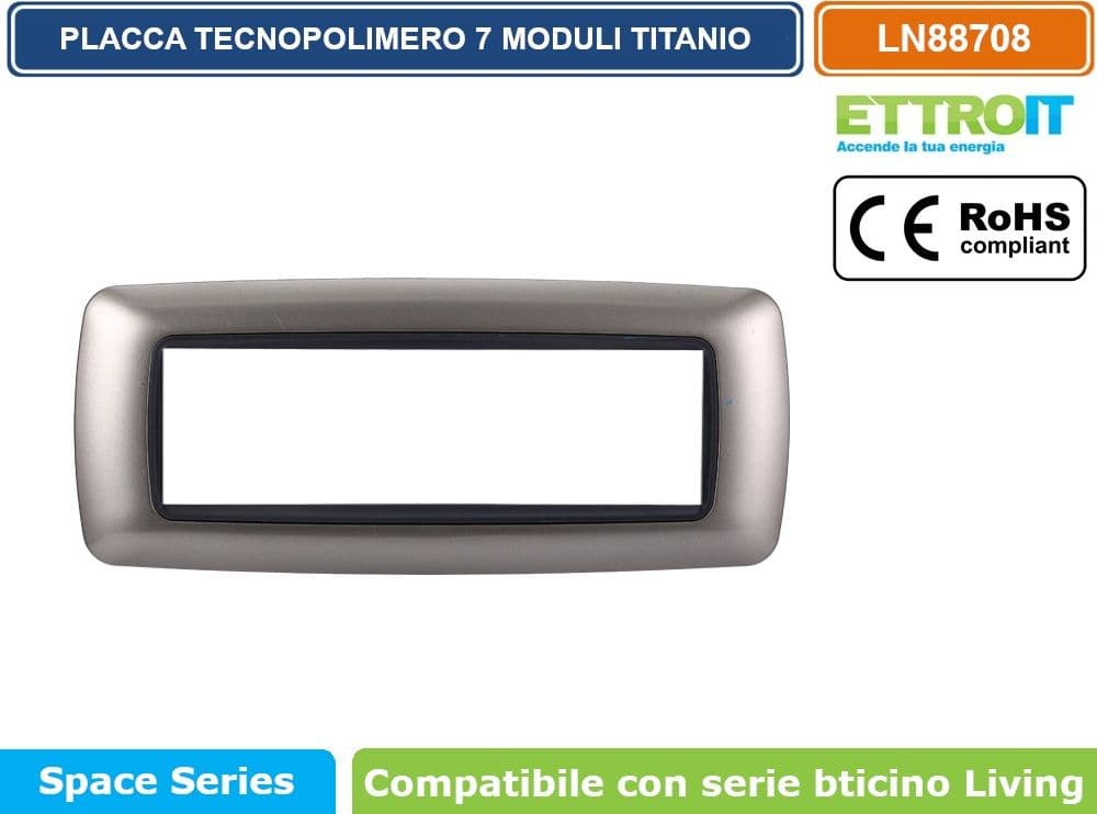 PLACCA IN TECNOPOLIMERO DI COLORE TITANIO COMPATIBILE CON SERIE BTICINO LIVING  3 - 4 - 7 MODULI - ETTROIT - 4