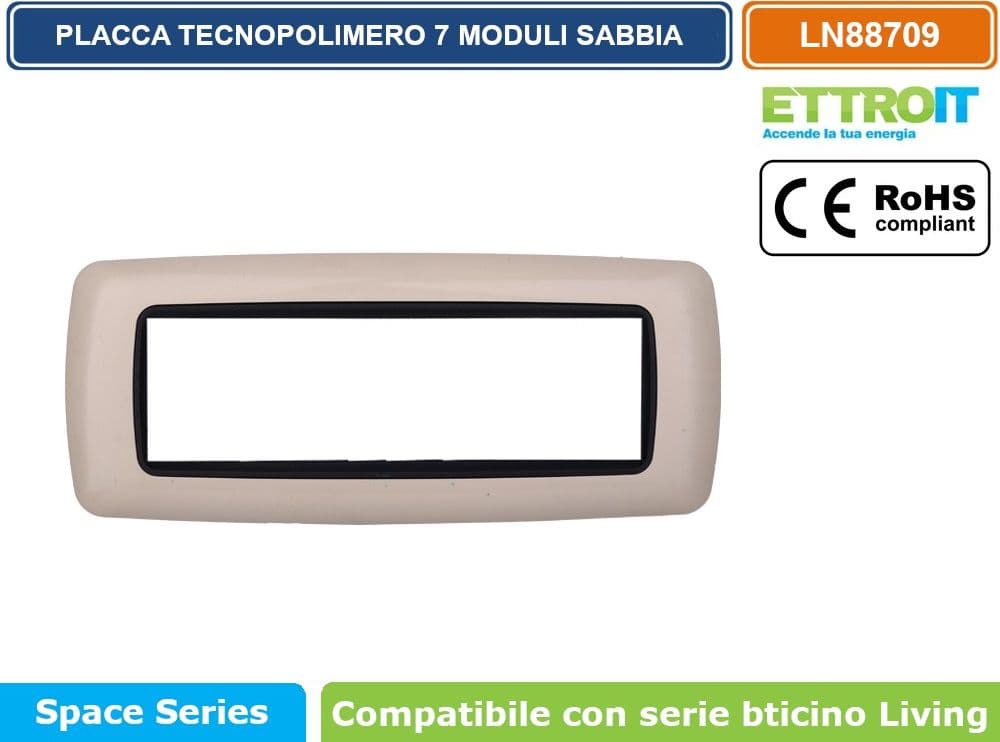 PLACCA IN TECNOPOLIMERO DI COLORE SABBIA COMPATIBILE CON SERIE BTICINO LIVING  3 - 4 - 7 MODULI - ETTROIT - 4