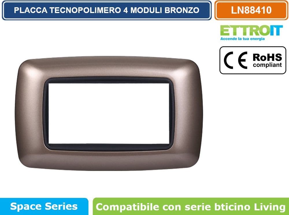 PLACCA IN TECNOPOLIMERO DI COLORE BRONZO COMPATIBILE CON SERIE BTICINO LIVING  3 - 4 - 7 MODULI - ETTROIT - 3