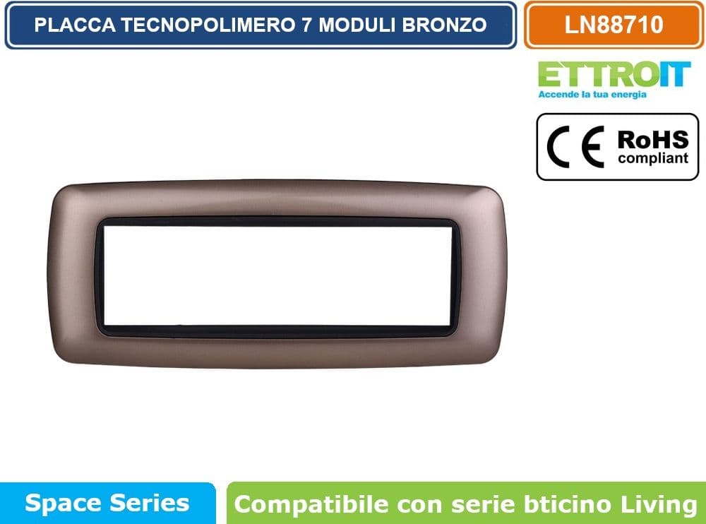 PLACCA IN TECNOPOLIMERO DI COLORE BRONZO COMPATIBILE CON SERIE BTICINO LIVING  3 - 4 - 7 MODULI - ETTROIT - 4