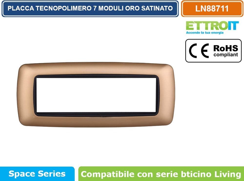 PLACCA IN TECNOPOLIMERO DI COLORE ORO SATINATO COMPATIBILE CON SERIE BTICINO LIVING  3 - 4 - 7 MODULI - ETTROIT - 4