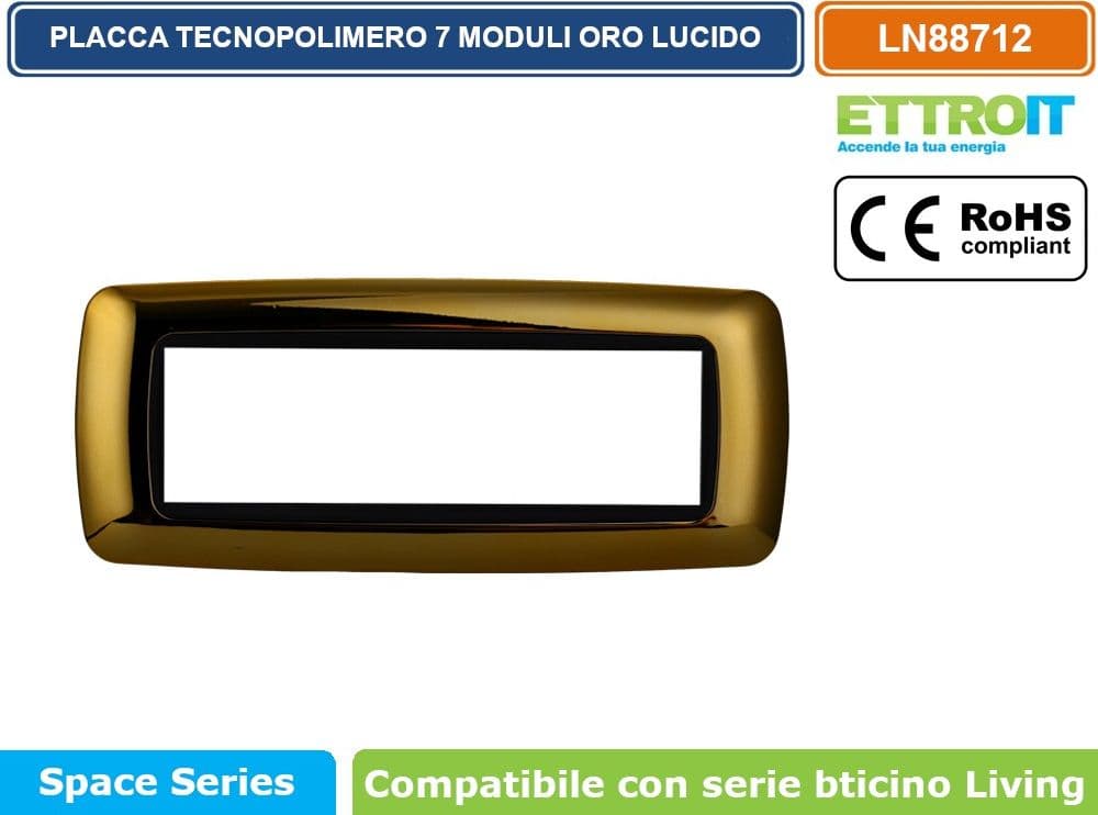 PLACCA IN TECNOPOLIMERO DI COLORE ORO LUCIDO COMPATIBILE CON SERIE BTICINO LIVING  3 - 4 - 7 MODULI - ETTROIT - 4
