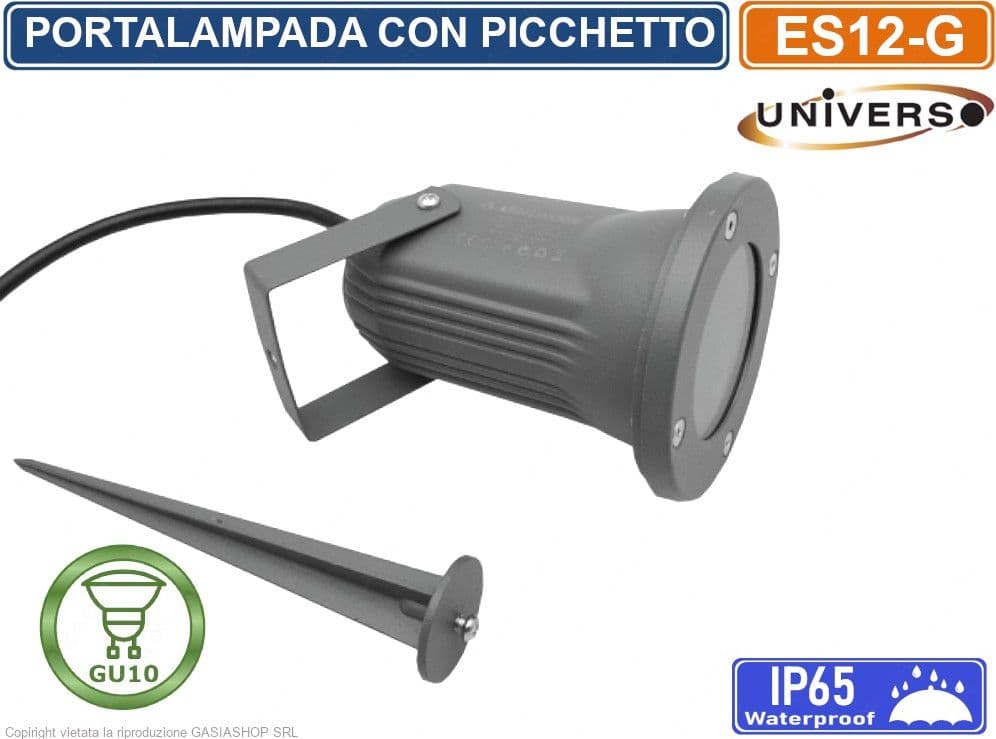 FARETTO PORTALAMPADA ORIENTABILE CON PICCHETTO DA GIARDINO PER LAMPADINE GU10 IP65 - GRIGIO - 2