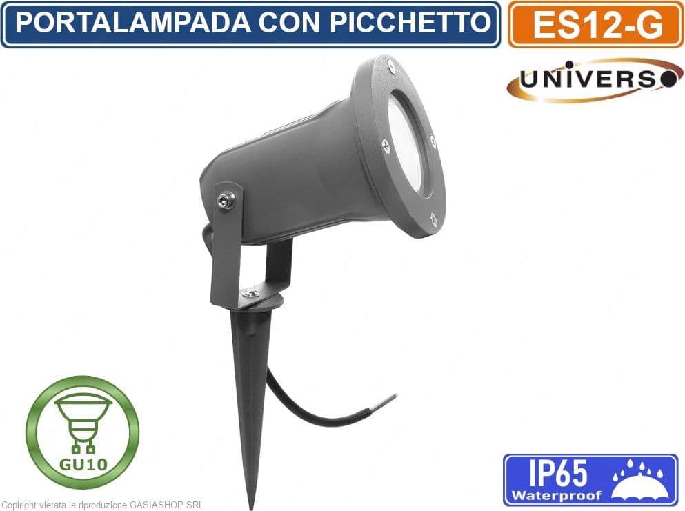 FARETTO PORTALAMPADA ORIENTABILE CON PICCHETTO DA GIARDINO PER LAMPADINE GU10 IP65 - GRIGIO - 3