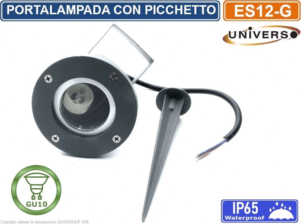 FARETTO PORTALAMPADA ORIENTABILE CON PICCHETTO DA GIARDINO PER LAMPADINE GU10 IP65 - GRIGIO - 4