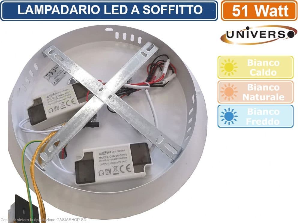 LAMPADARIO PLAFONIERA LED A SOFFITTO STILE MODERNO 51W 6 CERCHI 2550 LUMEN - 3