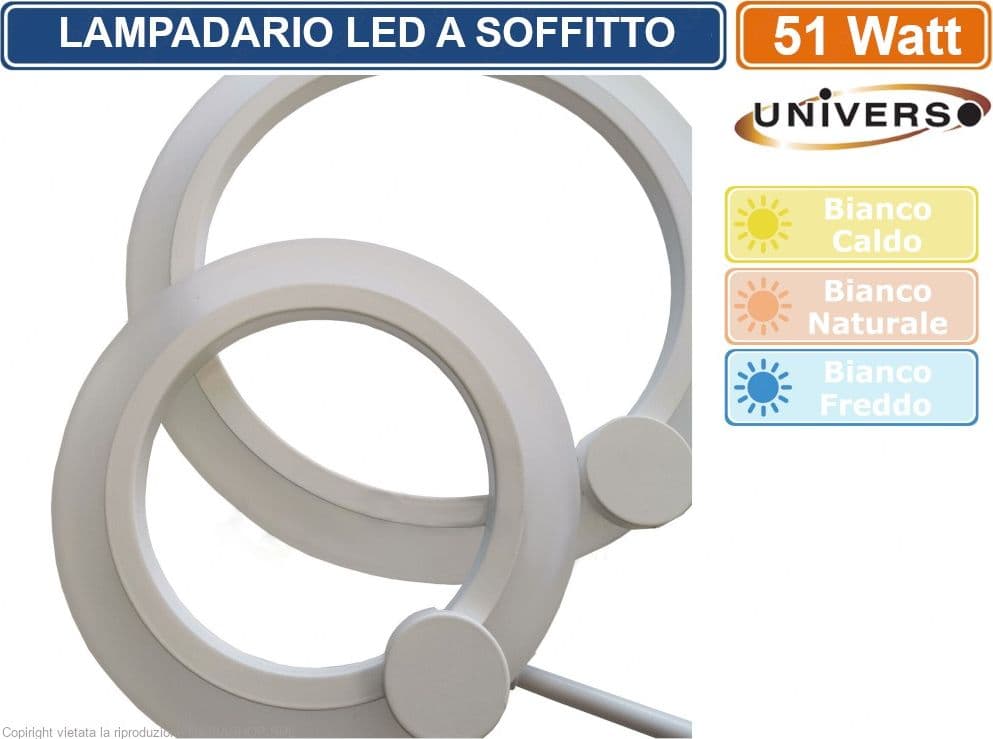 LAMPADARIO PLAFONIERA LED A SOFFITTO STILE MODERNO 51W 6 CERCHI 2550 LUMEN - 4
