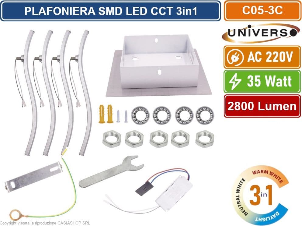 LAMPADARIO PLAFONIERA LED MODERNO ATTACCO A SOFFITTO 35 WATT 4 BRACCI ONDULATI CCT 3IN1 CAMBIA COLORE LUCE - 4