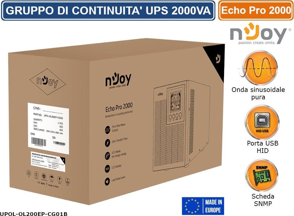 UPS 2000VA GRUPPO DI CONTINUITÀ NJOY ECHO PRO 2000 ON-LINE 2000VA 1600W ONDA SINUSOIDALE PURA DISPLAY LCD 4 PRESE SCHUKO RS232 USB - 4