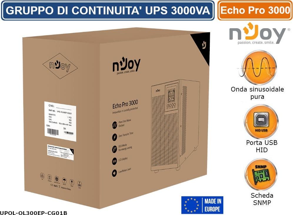 UPS 3000VA GRUPPO DI CONTINUITÀ NJOY ECHO PRO 3000 ON-LINE 3000VA 2400W ONDA SINUSOIDALE PURA DISPLAY LCD 4 PRESE SCHUKO RS232 USB - 4