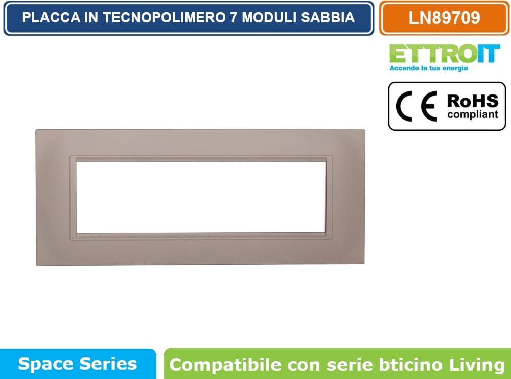 PLACCA IN TECNOPOLIMERO QUADRATA COLORE SABBIA COMPATIBILE CON SERIE BTICINO LIVING 3 - 4 - 7 MODULI ETTROIT LN89 - 4