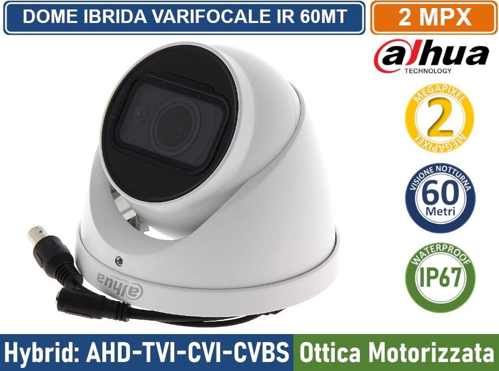 DAHUA TELECAMERA DOME IBRIDA 4in1 FULL HD 2MP OTTICA VARIFOCALE MOTORIZZATA IR 60 METRI IP67 CON AUDIO - 2
