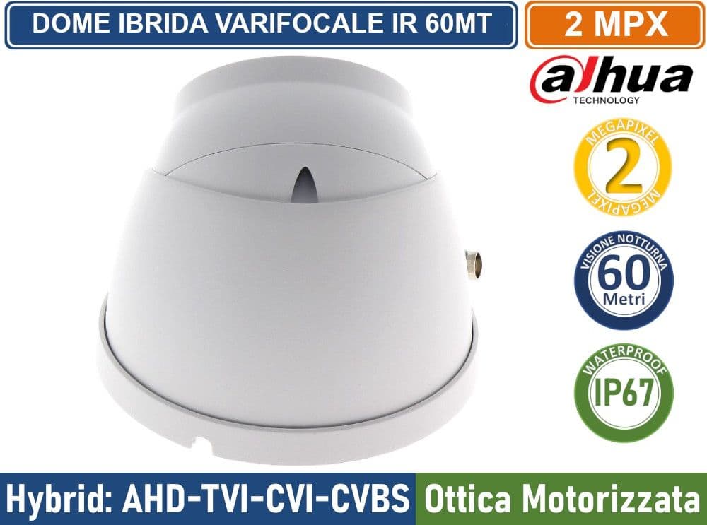 DAHUA TELECAMERA DOME IBRIDA 4in1 FULL HD 2MP OTTICA VARIFOCALE MOTORIZZATA IR 60 METRI IP67 CON AUDIO - 3