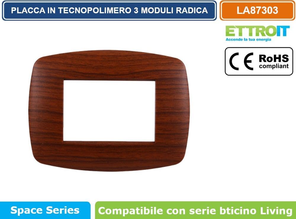PLACCA IN TECNOPOLIMERO SLIM COLORE RADICA COMPATIBILE CON SERIE BTICINO LIVING 3 - 4 - 7 MODULI ETTROIT LN87 - 2