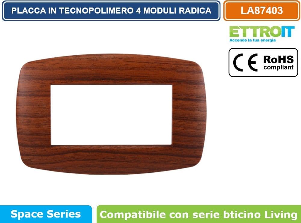 PLACCA IN TECNOPOLIMERO SLIM COLORE RADICA COMPATIBILE CON SERIE BTICINO LIVING 3 - 4 - 7 MODULI ETTROIT LN87 - 3