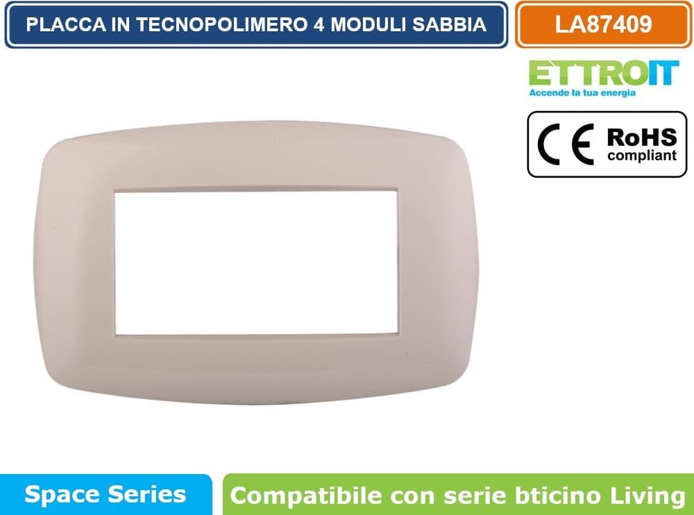 PLACCA IN TECNOPOLIMERO SLIM COLORE SABBIA COMPATIBILE CON SERIE BTICINO LIVING 3 - 4 - 7 MODULI ETTROIT LN87 - 3