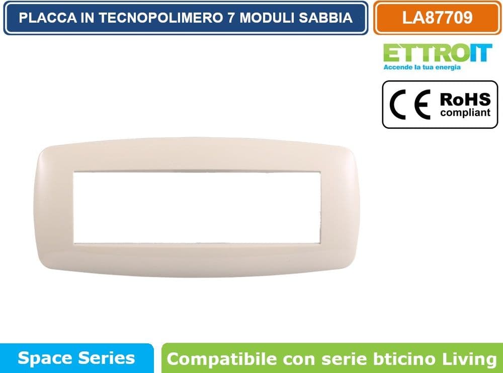 PLACCA IN TECNOPOLIMERO SLIM COLORE SABBIA COMPATIBILE CON SERIE BTICINO LIVING 3 - 4 - 7 MODULI ETTROIT LN87 - 4