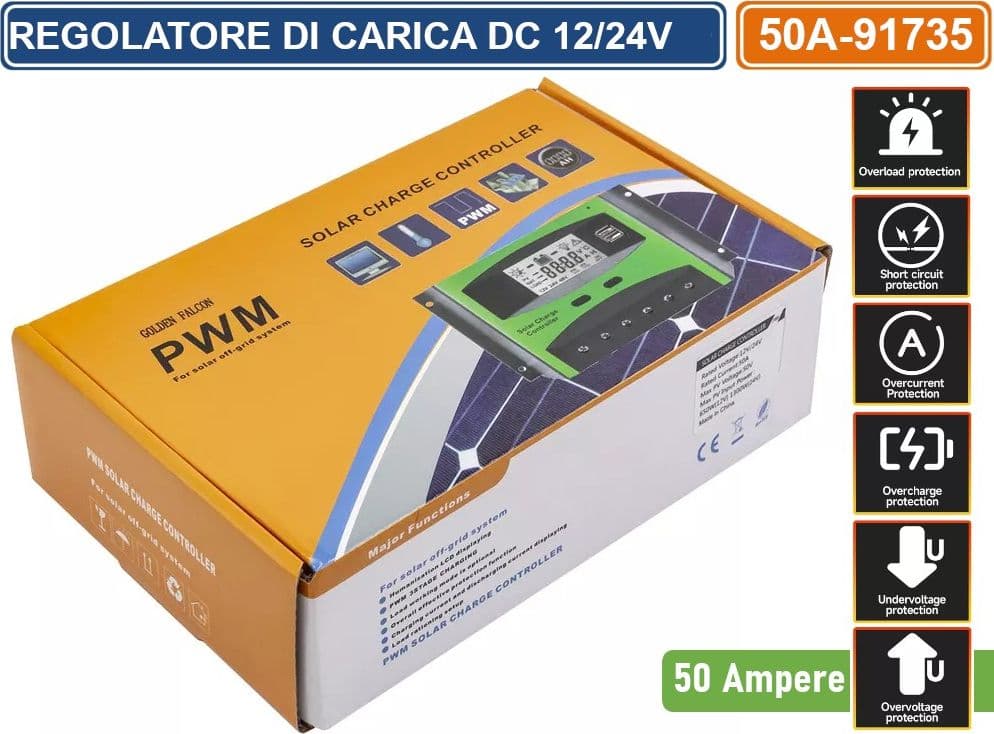 REGOLATORE DI CARICA PWM PER PANNELLI SOLARI 50A DC 12/24V AUTOSELEZIONE CON DISPLAY DOPPIA PORTA USB - 4