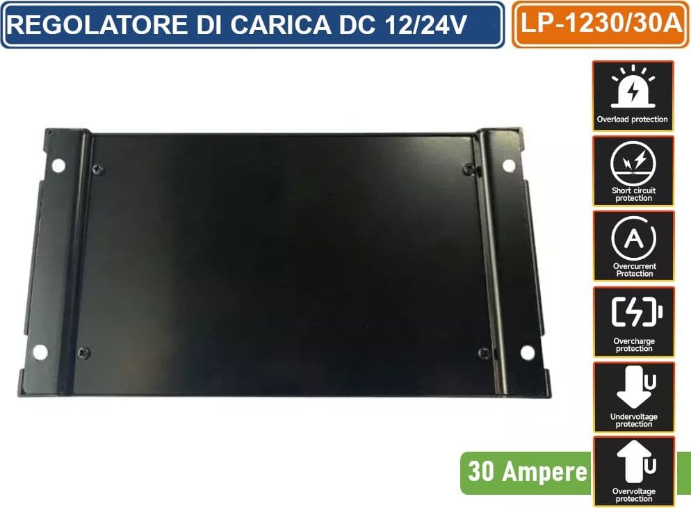 REGOLATORE DI CARICA PWM PER PANNELLI SOLARI 30A DC 12/24V AUTOSELEZIONE CON DISPLAY DOPPIA PORTA USB - 5