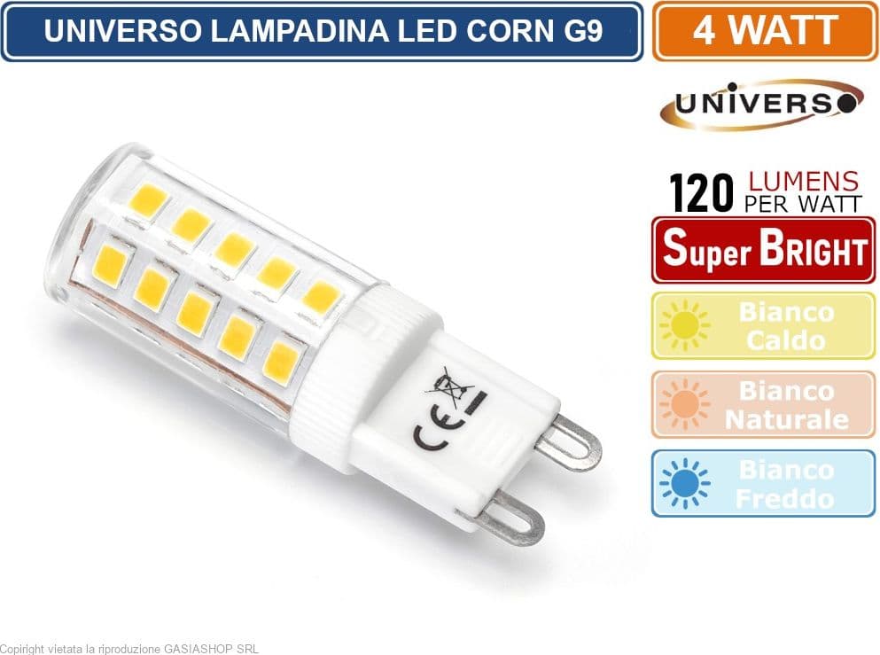 LAMPADINA LED G9 SPOTLIGHT 4W TUBOLARE SMD CHIP 2835 AC 180/265V 120 LUMEN /WATT - 2