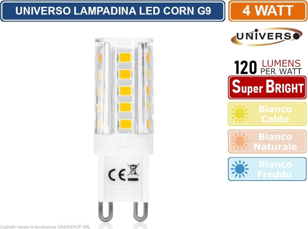 CONFEZIONE 20 PEZZI LAMPADINA LED G9 SPOTLIGHT 4W TUBOLARE SMD CHIP 2835 AC 180/265V 120 LUMEN /WATT - 2