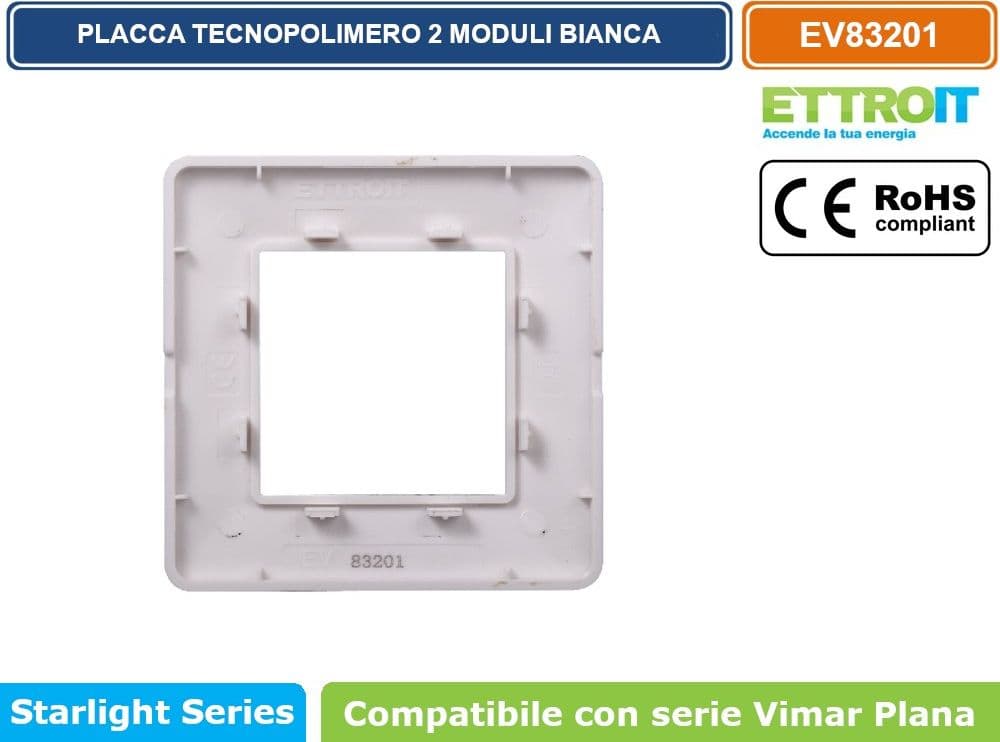 PLACCA IN TECNOPOLIMERO COLORE BIANCO COMPATIBILE CON SERIE VIMAR PLANA 2 - 3 - 4 - 7 MODULI ETTROIT EV83 - 3