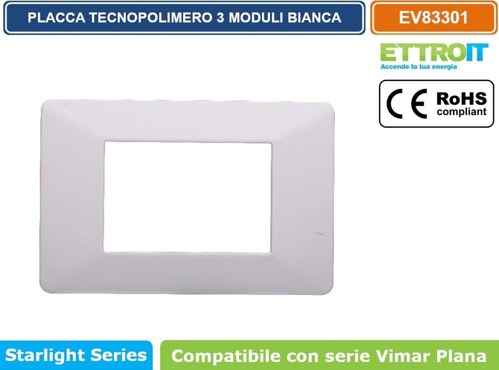PLACCA IN TECNOPOLIMERO COLORE BIANCO COMPATIBILE CON SERIE VIMAR PLANA 2 - 3 - 4 - 7 MODULI ETTROIT EV83 - 4