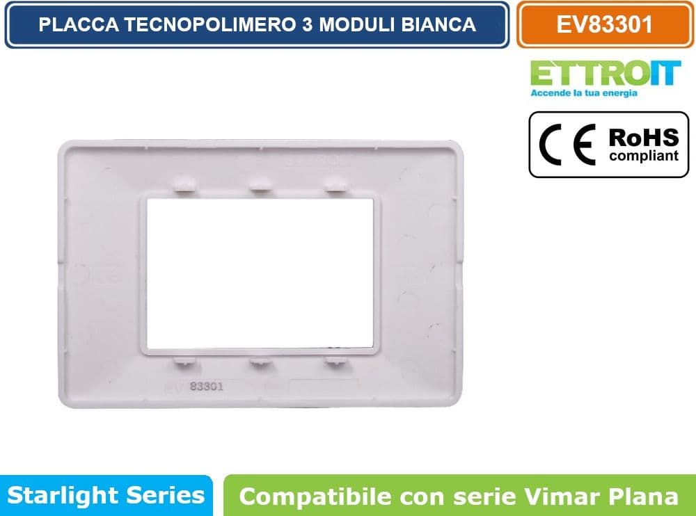 PLACCA IN TECNOPOLIMERO COLORE BIANCO COMPATIBILE CON SERIE VIMAR PLANA 2 - 3 - 4 - 7 MODULI ETTROIT EV83 - 5