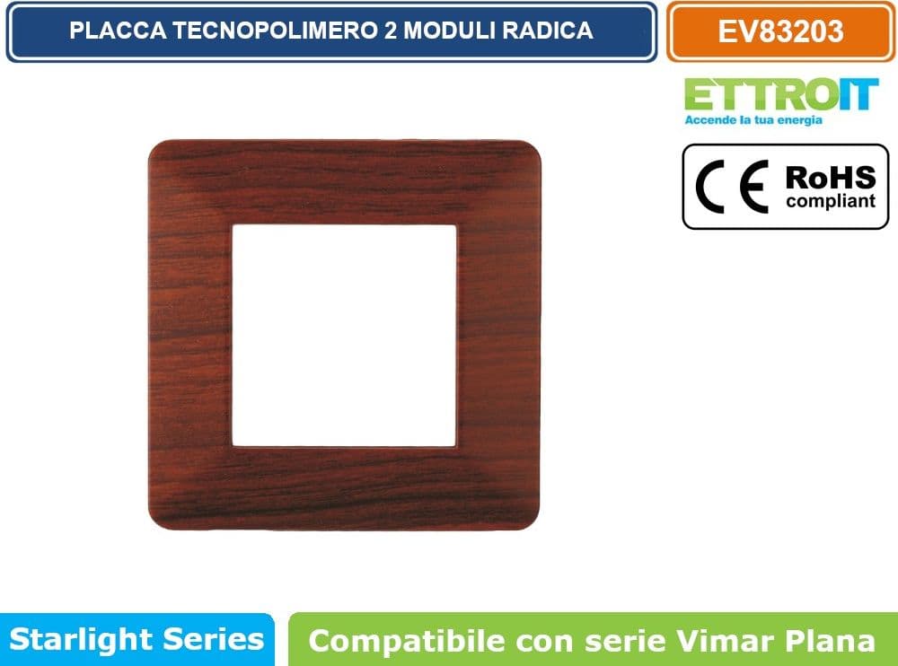 PLACCA IN TECNOPOLIMERO COLORE RADICA COMPATIBILE CON SERIE VIMAR PLANA 2 - 3 - 4 - 7 MODULI ETTROIT EV83 - 2