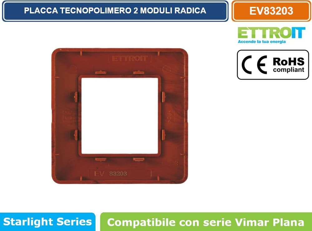 PLACCA IN TECNOPOLIMERO COLORE RADICA COMPATIBILE CON SERIE VIMAR PLANA 2 - 3 - 4 - 7 MODULI ETTROIT EV83 - 3
