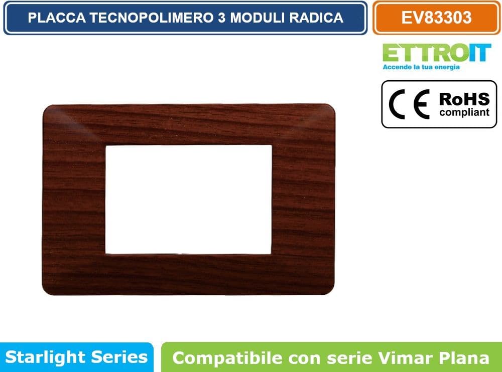 PLACCA IN TECNOPOLIMERO COLORE RADICA COMPATIBILE CON SERIE VIMAR PLANA 2 - 3 - 4 - 7 MODULI ETTROIT EV83 - 4