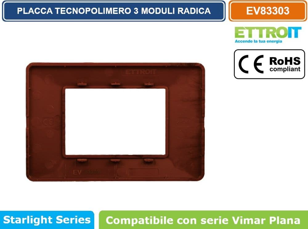 PLACCA IN TECNOPOLIMERO COLORE RADICA COMPATIBILE CON SERIE VIMAR PLANA 2 - 3 - 4 - 7 MODULI ETTROIT EV83 - 5