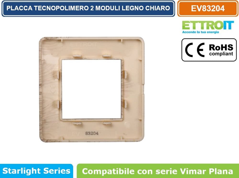PLACCA IN TECNOPOLIMERO COLORE LEGNO CHIARO COMPATIBILE CON SERIE VIMAR PLANA 2 - 3 - 4 - 7 MODULI ETTROIT EV83 - 3