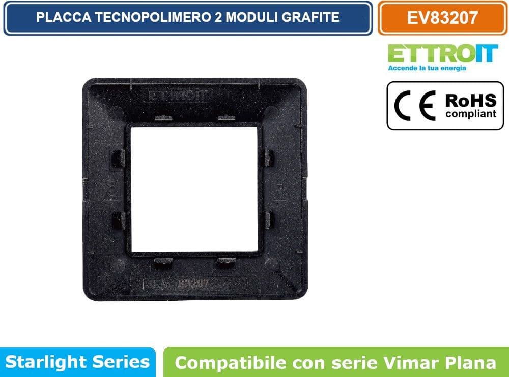 PLACCA IN TECNOPOLIMERO COLORE ACCIAIO SCURO COMPATIBILE CON SERIE VIMAR PLANA 2 - 3 - 4 - 7 MODULI ETTROIT EV83 - 3