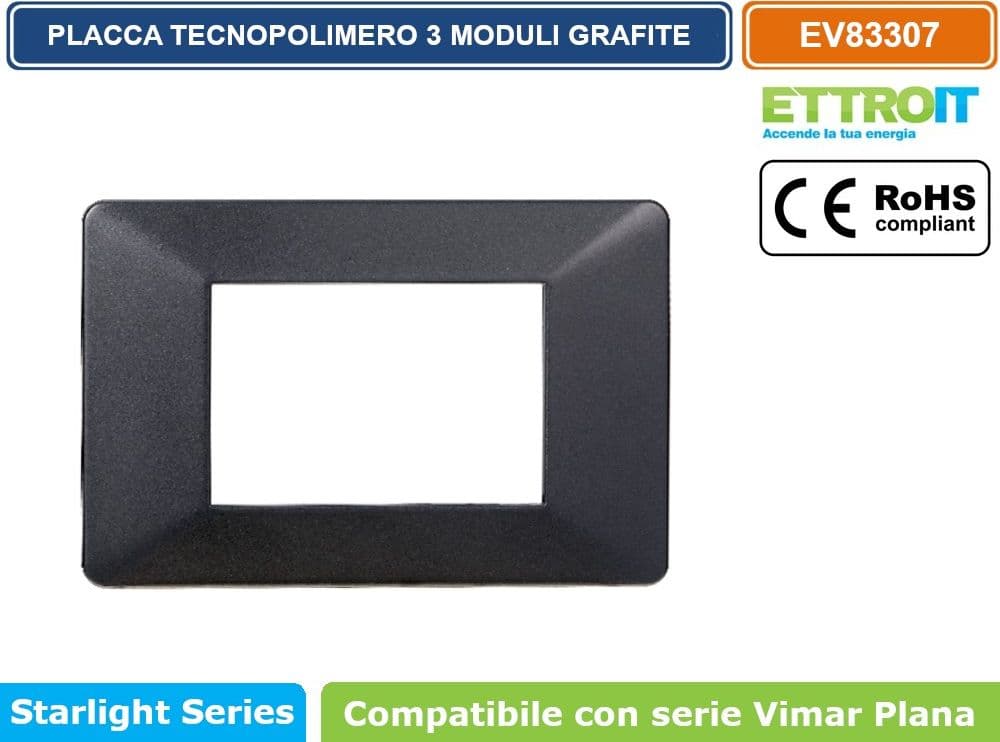 PLACCA IN TECNOPOLIMERO COLORE ACCIAIO SCURO COMPATIBILE CON SERIE VIMAR PLANA 2 - 3 - 4 - 7 MODULI ETTROIT EV83 - 4