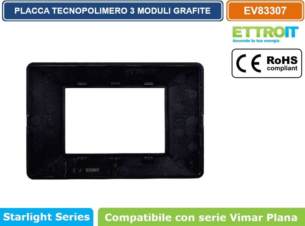 PLACCA IN TECNOPOLIMERO COLORE ACCIAIO SCURO COMPATIBILE CON SERIE VIMAR PLANA 2 - 3 - 4 - 7 MODULI ETTROIT EV83 - 5