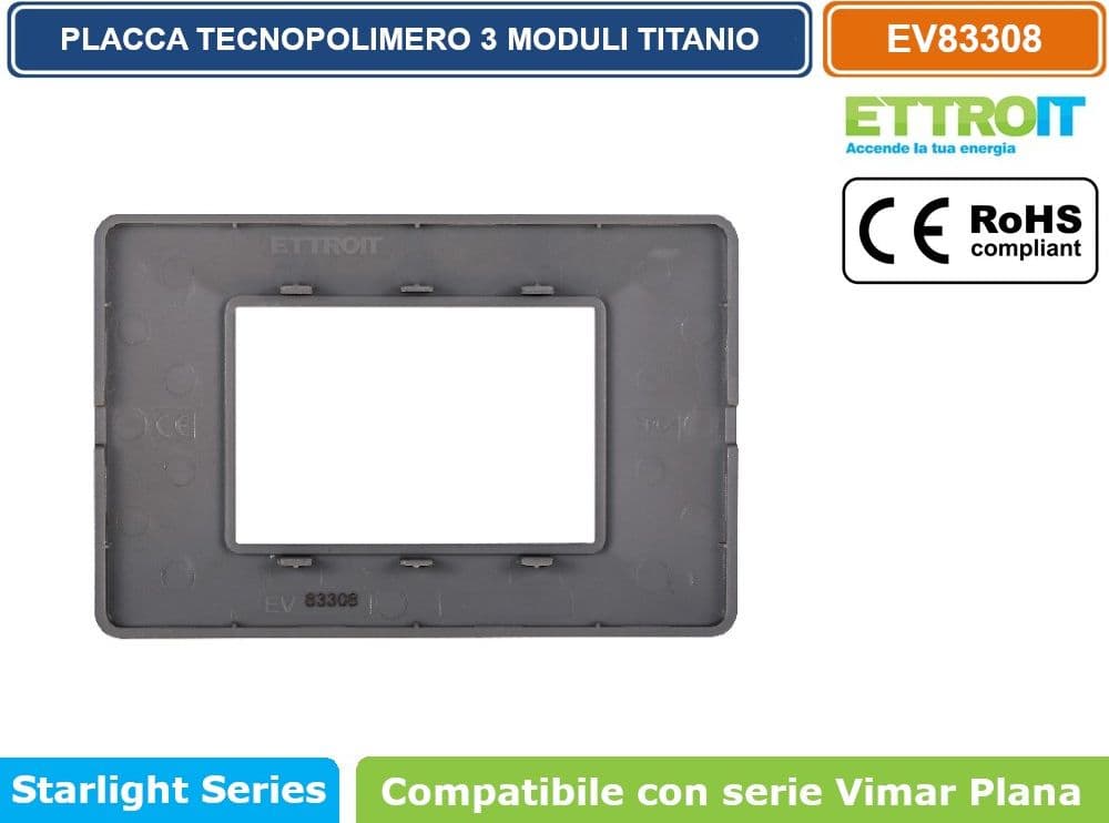PLACCA IN TECNOPOLIMERO COLORE TITANIO COMPATIBILE CON SERIE VIMAR PLANA 2 - 3 - 4 - 7 MODULI ETTROIT EV83 - 5