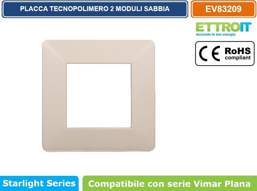 PLACCA IN TECNOPOLIMERO COLORE SABBIA COMPATIBILE CON SERIE VIMAR PLANA 2 - 3 - 4 - 7 MODULI ETTROIT EV83 - 2