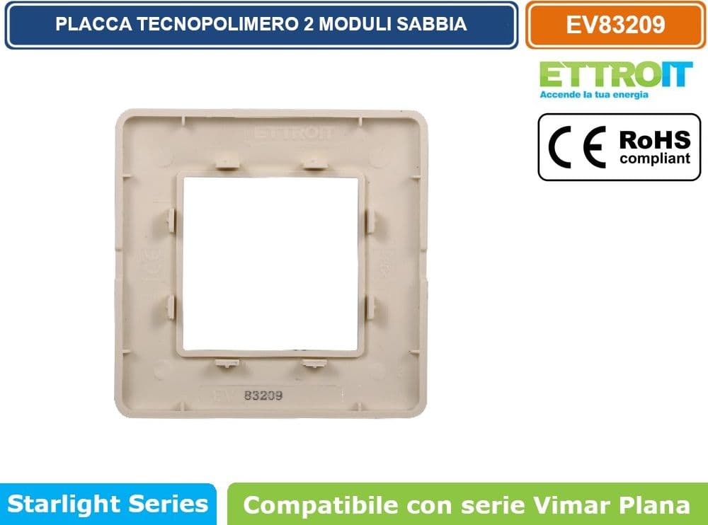 PLACCA IN TECNOPOLIMERO COLORE SABBIA COMPATIBILE CON SERIE VIMAR PLANA 2 - 3 - 4 - 7 MODULI ETTROIT EV83 - 3