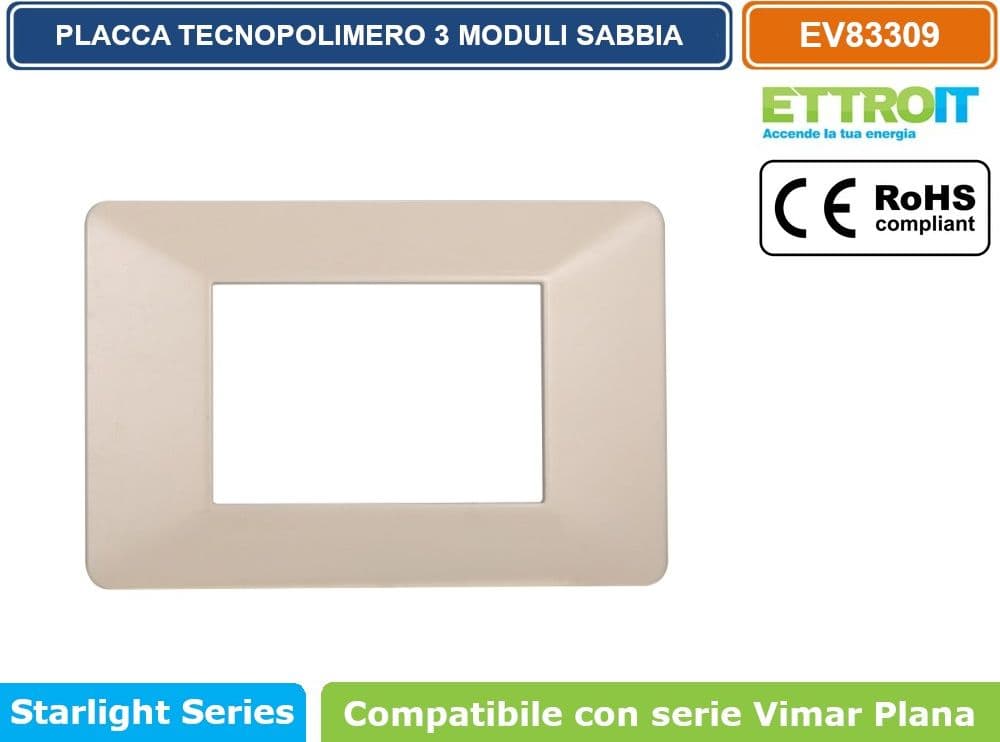PLACCA IN TECNOPOLIMERO COLORE SABBIA COMPATIBILE CON SERIE VIMAR PLANA 2 - 3 - 4 - 7 MODULI ETTROIT EV83 - 4