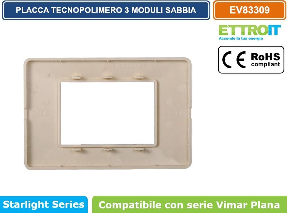 PLACCA IN TECNOPOLIMERO COLORE SABBIA COMPATIBILE CON SERIE VIMAR PLANA 2 - 3 - 4 - 7 MODULI ETTROIT EV83 - 5