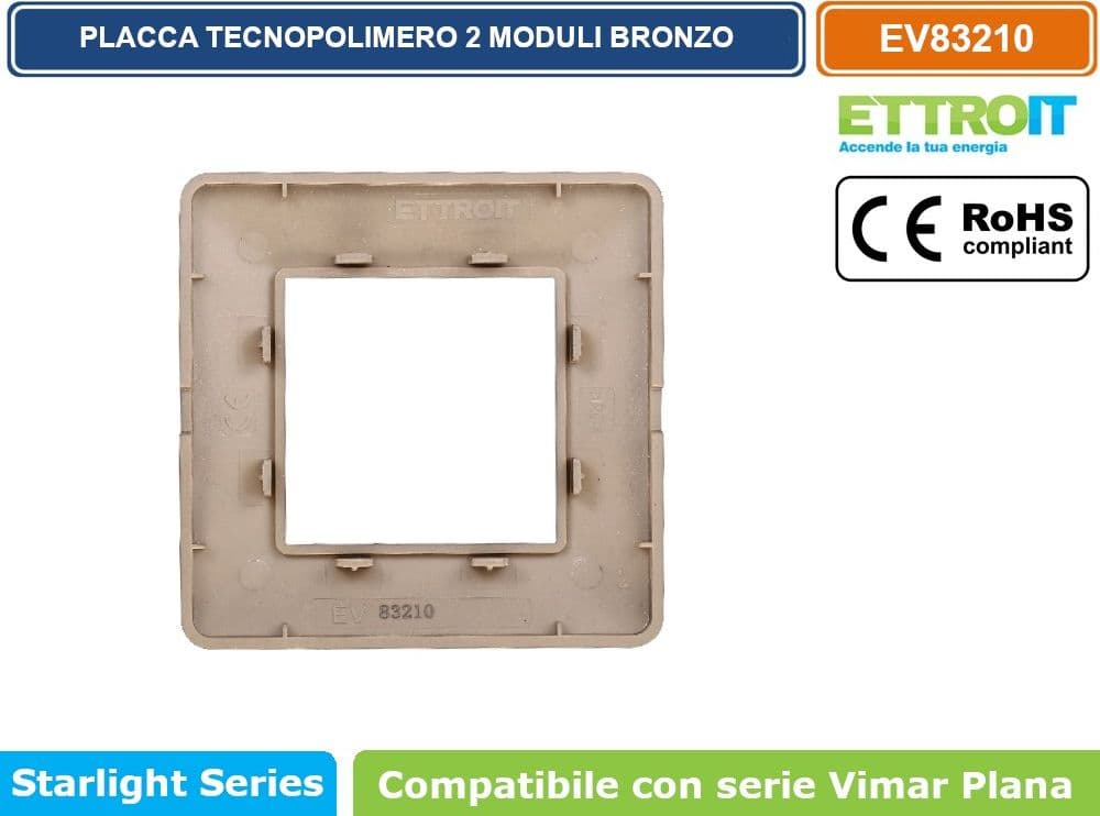 PLACCA IN TECNOPOLIMERO COLORE BRONZO COMPATIBILE CON SERIE VIMAR PLANA 2 - 3 - 4 - 7 MODULI ETTROIT EV83 - 3